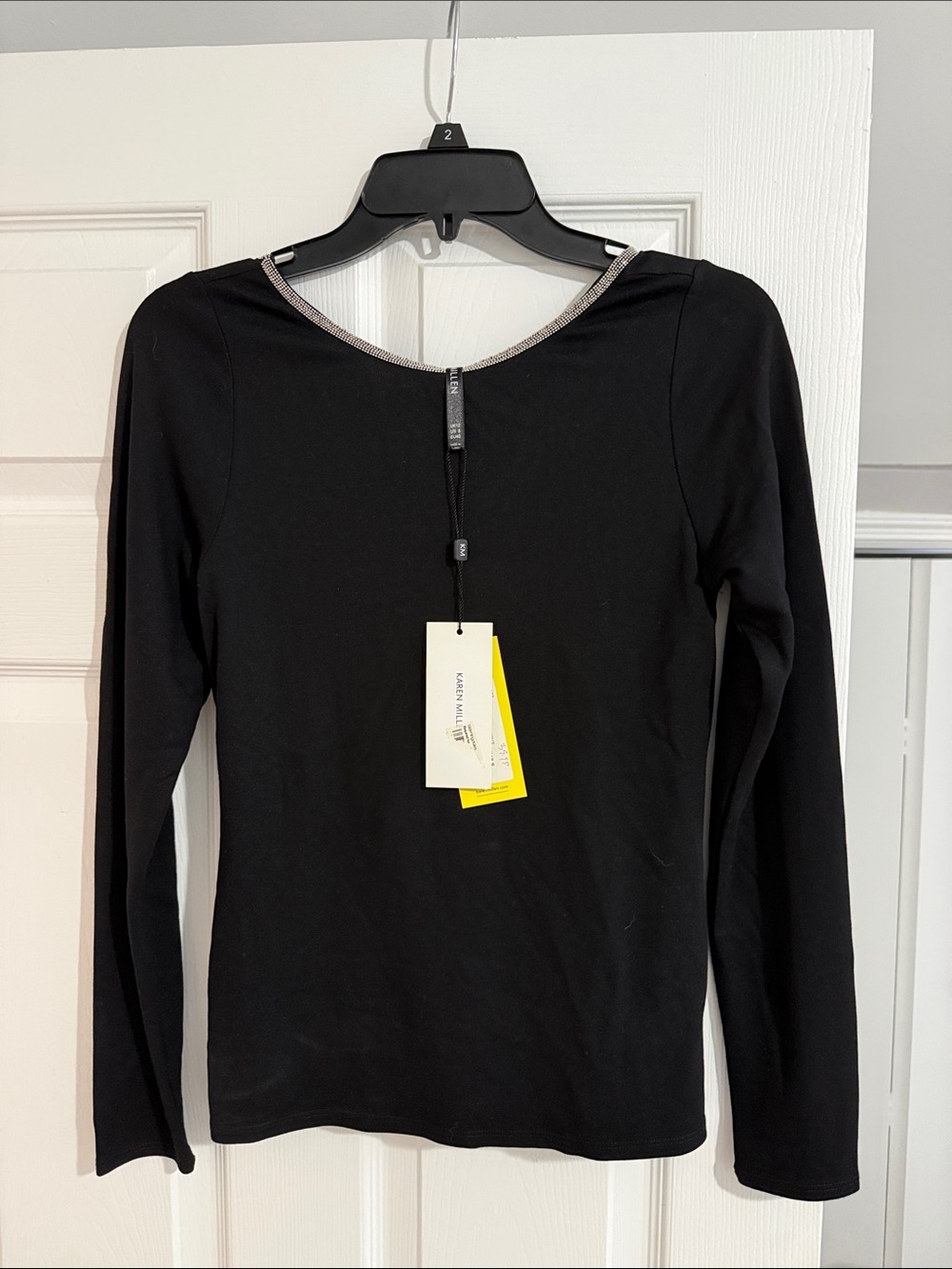 Karen Millen Black Long-Sleeve Top with Silver Neckline Detail